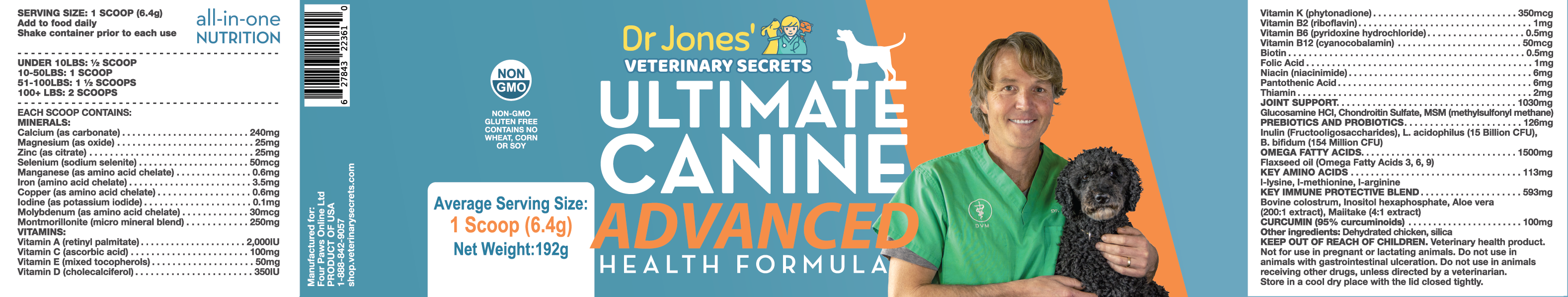 Dr. Jones' Ultimate Canine Advanced Health Formula label