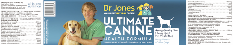 Dr. Jones' Ultimate Canine Health Formula label